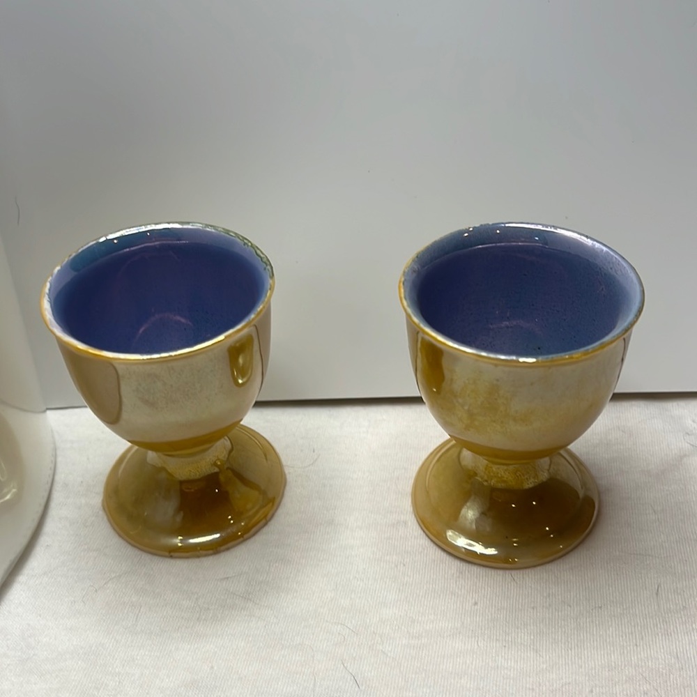Vintage luster ware egg cups orange and blue luster made in Japan